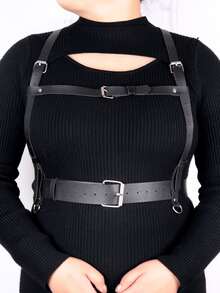 Buckle Decor Plus Size Harness Belt - Black - View 5