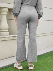 SHEIN EZwear 字母貼布下擺開叉衛褲 - 淺灰色 - 查看 2