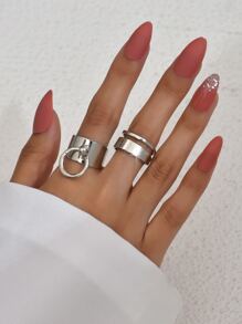 2 cái vòng tròn quyến rũ Cuff Ring - Bạc - Xem 1