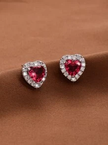 Cubic Zirconia Heart Design Stud Earrings - Multicolor - View 1