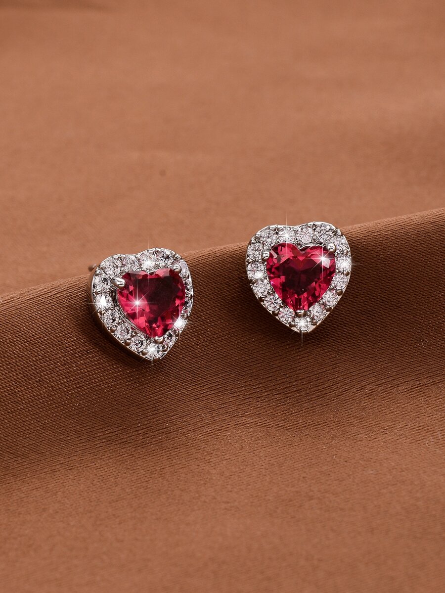 Cubic Zirconia Heart Design Stud Earrings - Multicolor - View 1