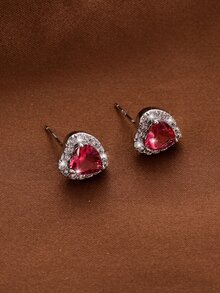 Cubic Zirconia Heart Design Stud Earrings - Multicolor - View 2