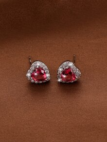 Cubic Zirconia Heart Design Stud Earrings - Multicolor - View 5