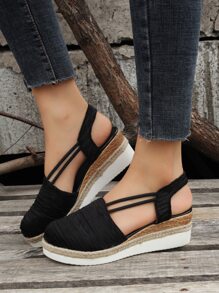 編織坡跟露跟鞋