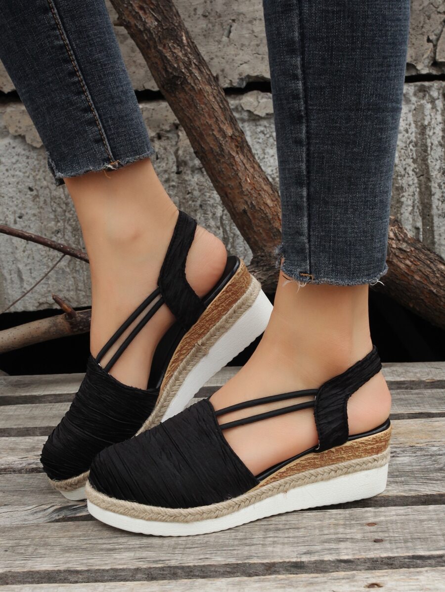 編織坡跟露跟鞋