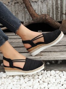 編織坡跟露跟鞋