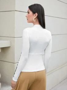 Mulvari 小高領字母圖案T恤 - 白色 - 查看 2