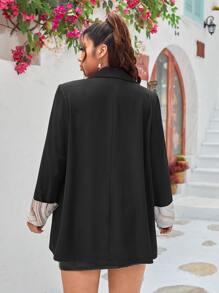 SHEIN Unity Plus Lapel Neck Single Breasted Marble Panel Blazer - Black - View 2