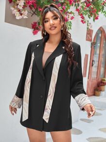 SHEIN Unity Plus Lapel Neck Single Breasted Marble Panel Blazer - Black - View 4