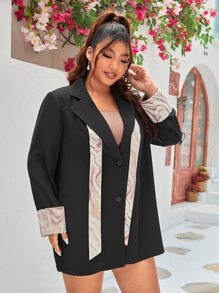 SHEIN Unity Plus Lapel Neck Single Breasted Marble Panel Blazer - Black - View 5