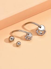 2 Cái/bộ Nam Nữ Đính Đá Cubic Zirconia Trang Trí Rốn Bụng Vòng Giả Xuyên Không Gây Dị Ứng Dành Cho Nữ Không Cần Xuyên Cơ Thể Món Quà Trang Sức - Bạc - Xem 2