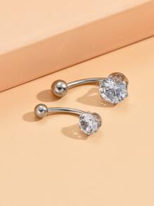 2 Cái/bộ Nam Nữ Đính Đá Cubic Zirconia Trang Trí Rốn Bụng Vòng Giả Xuyên Không Gây Dị Ứng Dành Cho Nữ Không Cần Xuyên Cơ Thể Món Quà Trang Sức - Bạc - Xem 3