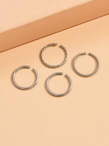 4入組/套時尚扭轉鼻環不銹鋼男女款無需穿孔隔墊身體首飾 - 銀色 - 查看 1