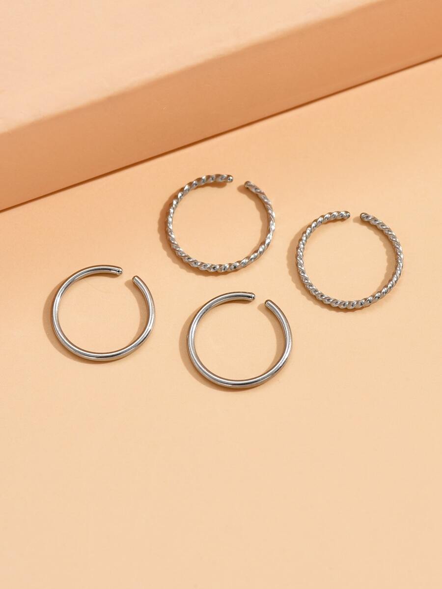 4入組/套時尚扭轉鼻環不銹鋼男女款無需穿孔隔墊身體首飾 - 銀色 - 查看 1