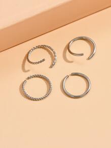 4入組/套時尚扭轉鼻環不銹鋼男女款無需穿孔隔墊身體首飾 - 銀色 - 查看 2