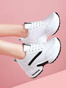 Patch Detail Lace-up Front Wedge Sneakers - White - View 3