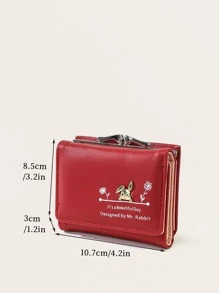 Rabbit & Slogan Graphic Small Wallet - Burgundy - View 3
