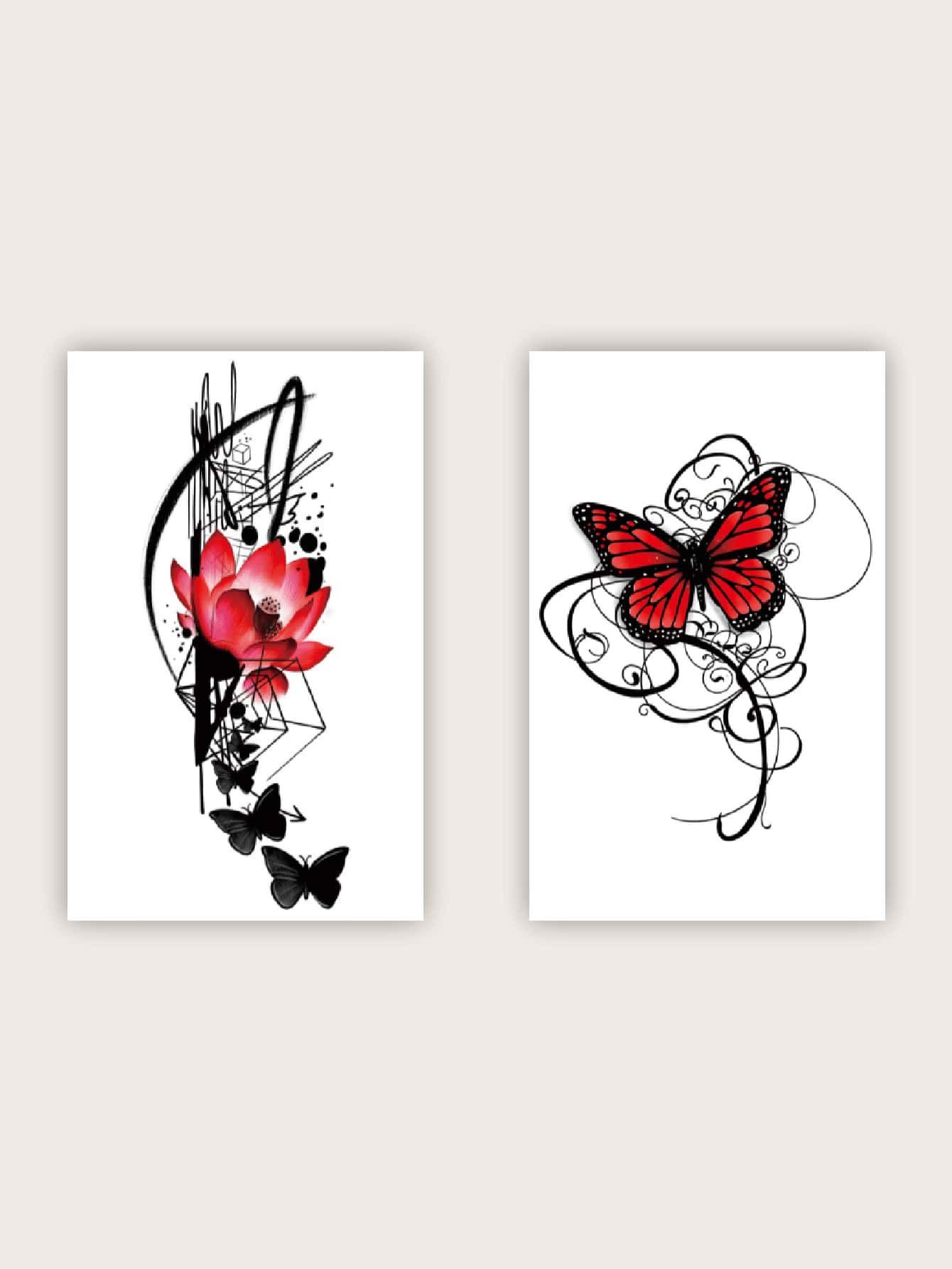 2sheets Butterfly & Lotus Pattern Tattoo Sticker - Multicolor - View 1
