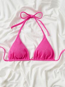 Summer Beach Halter Triangle Bikini Top - Hot Pink - View 3