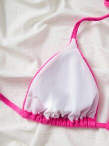 Summer Beach Halter Triangle Bikini Top - Hot Pink - View 4