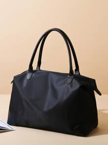 Oxford Cloth Solid Color Shoulder Duffle Bag, Black Travel Bag For Business Travel - Black - View 2