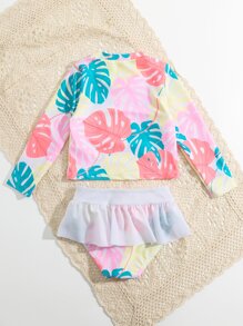 Camiseta de protección solar con volantes y estampado tropical para niña, para verano y playa - Multicolor - Ver 2