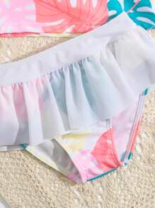 Camiseta de protección solar con volantes y estampado tropical para niña, para verano y playa - Multicolor - Ver 4