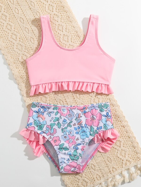 Toddler Girls Floral Print Ruffle Trim Bikini Swimwear SHEIN USA