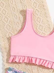 Toddler Girls Floral Print Ruffle Trim Bikini Swimwear - Multicolor - View 5