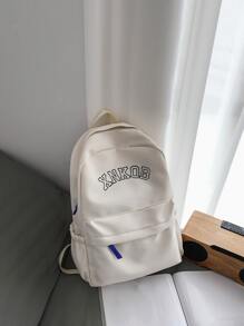 字母刺繡功能背包,包適用於學校適用於大學 - 白色 - 查看 1