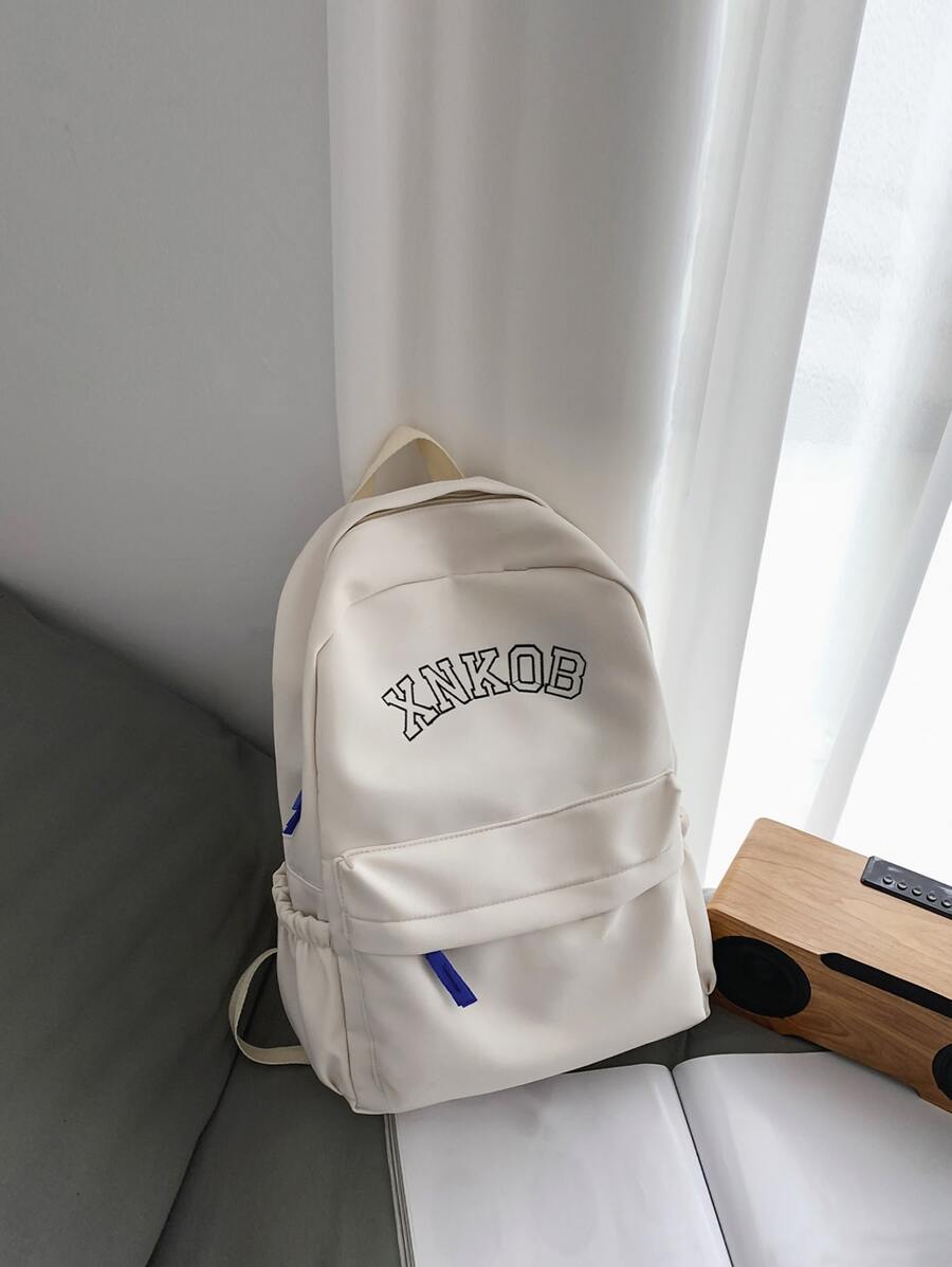 字母刺繡功能背包,包適用於學校適用於大學 - 白色 - 查看 1