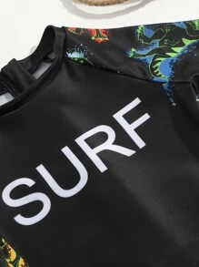 小男童字母和恐龍印花連體泳衣 - 黑色 - 查看 4