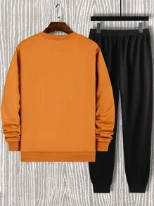 Manfinity Homme 男士標語和星球印花運動衫和腰部抽繩衛褲 - 彩色 - 查看 2