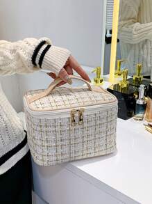 格紋印花方形化妝包,旅行必備 - 彩色 - 查看 1