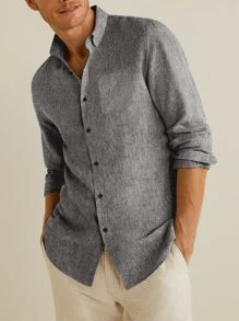 Manfinity Homme Men Patched Pocket Button Front Shirt Without Tee - Grey - View 1