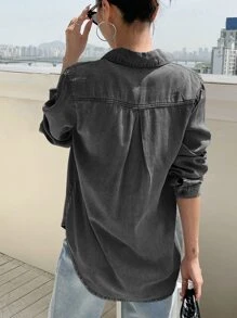 DAZY Women's Long Sleeve Denim Shirt,Jeans Jacket,Fall Women Clothes - Dark Grey - View 2