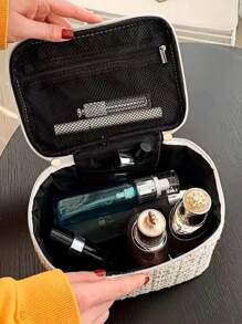 格紋印花方形化妝包,旅行必備 - 彩色 - 查看 3