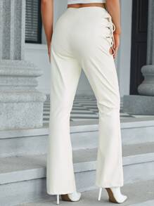Eilly Bazar Lace Up Side Flare Leg Pants - White - View 2