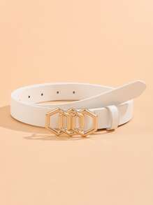 1 件六角扣时尚流行女士皮带，适合连衣裙、外套、牛仔裤、休闲裤、各种派对和休闲场合 - 白色 - 查看 1