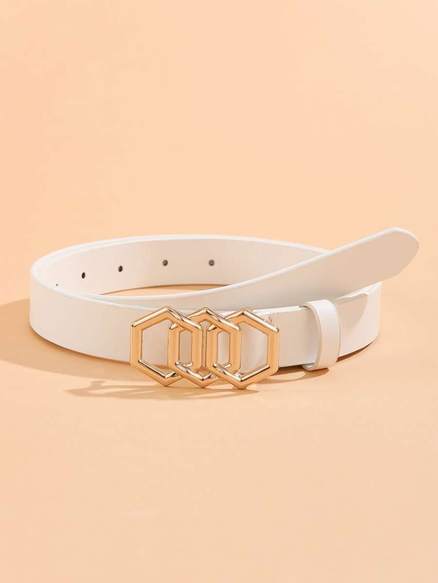 1 件六角扣时尚流行女士皮带，适合连衣裙、外套、牛仔裤、休闲裤、各种派对和休闲场合 - 白色 - 查看 1