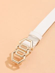1 件六角扣时尚流行女士皮带，适合连衣裙、外套、牛仔裤、休闲裤、各种派对和休闲场合 - 白色 - 查看 3