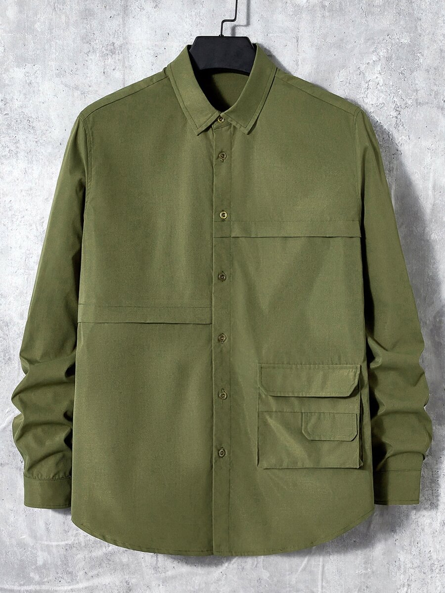 GENTILAND Men Flap Pocket Shirt - Army Green - View 1