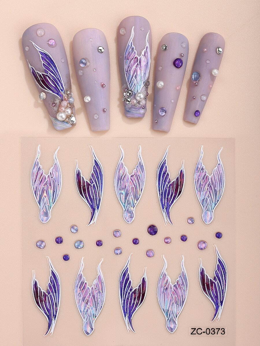 Beauty Sticker 1張5D美人魚尾巴圖案美甲貼紙 - 彩色 - 查看 1