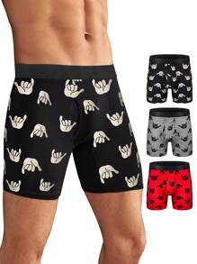 Men 3pcs Gesture Print Boxer Brief - Multicolor - View 1