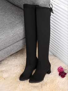 Bow Decor Chunky Heeled Sock Boots - Black - View 4