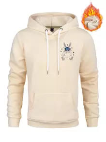 Manfinity Homme Men Animal & Letter Graphic Kangaroo Pocket Drawstring Thermal Hoodie - Apricot - View 2