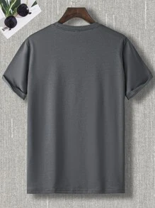 Manfinity Homme Hombres Camiseta de onda & con estampado de letra - Gris Oscuro - Ver 2