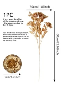 1支/2支/3支 60厘米 塑料镀金人造多叉玫瑰花，婚礼装饰，家居装饰，情人节，新年装饰 - 金色 - 查看 3
