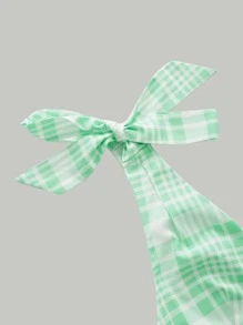 SHEIN MOD Plaid Tie Shoulder Ruffle Hem Dress - Green - View 6