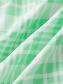 SHEIN MOD Plaid Tie Shoulder Ruffle Hem Dress - Green - View 7